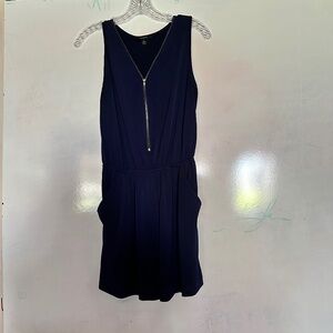 Navy blue sleeveless romper with front zipper (M)